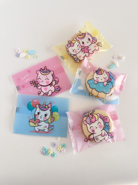 Envoltorio "Unicornios" 7x10cms. Pack por 10 unidades.