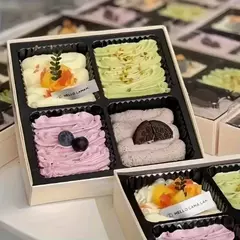 Caja cuadrada con división interna y tapa. Varios colores y tamaños. Precio por unidad.