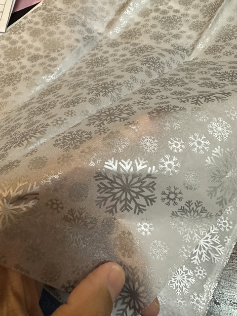 Papel seda copos de nieve plateados. Pack por 2 unidades.