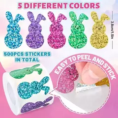 Rollo de stickers conejos brillosos x 500 unidades. - comprar online