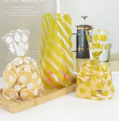 Bolsas transparentes circulos dorados. Pack por 10 unidades. - Capkelitos mayorista