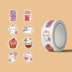 Rollo de stickers "Gatito unicornio" x 500 unidades - comprar online