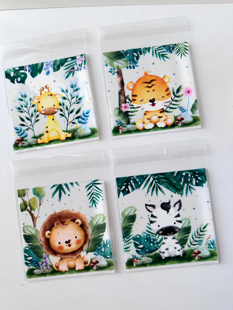 Bolsa opp "Animalitos selva" 10x10 cms. Pack por 10 unidades.