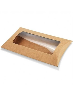 Caja tipo almohadilla kraft con visor. Precio por unidad. en internet