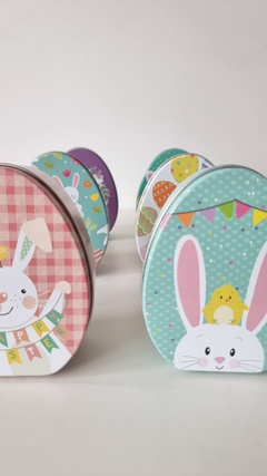 Latas con conejitos. Medida 9x11x4,5 cms
