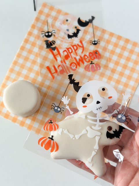 Bolsa opp "Halloween esqueleto" 10x10cms. Pack por 10 unidades.