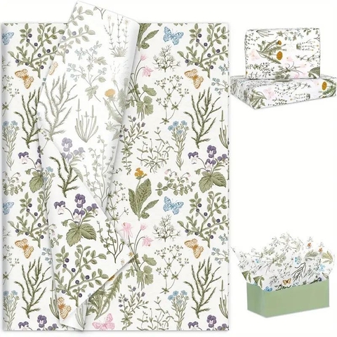 Papel seda flores, plantas y mariposas. Pack por 2 unidades.