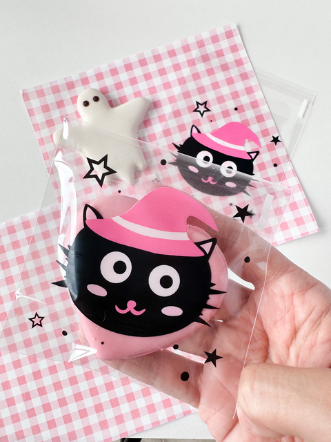 Bolsa opp "Gato halloween" 10x10 cms. Pack por 10 unidades.