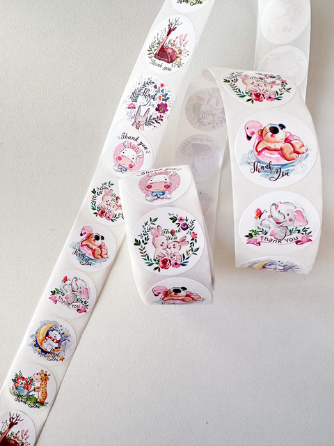 Rollo de stickers animalitos x 500 unidades