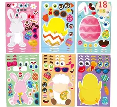 6 planchas de stickers para jugar "Pascua animalitos"