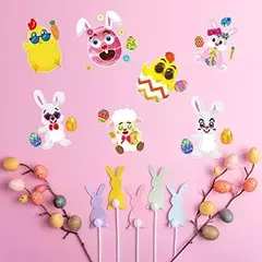 6 planchas de stickers para jugar "Pascua animalitos" en internet