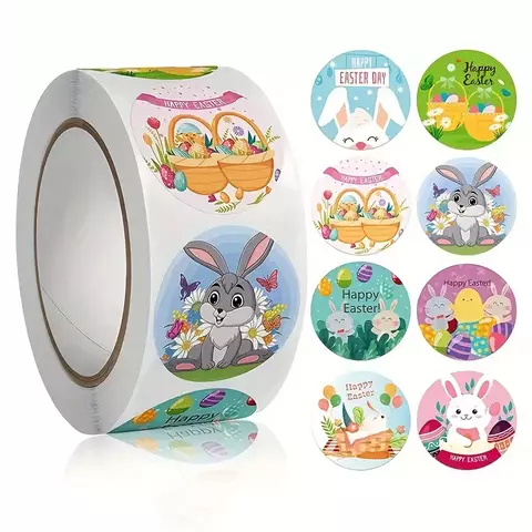 Rollo de stickers Pascua x 500 unidades.