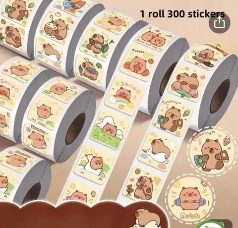 Rollo de stickers capibara x 300 unidades. - comprar online