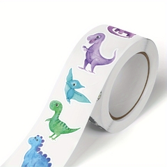 Rollo de stickers dinos x 500 unidades.