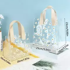 Bolsa pvc cristal con margaritas y manija de cuerina rosa. Precio x unidad. - tienda online