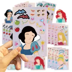 8 planchas de stickers para jugar "Princesas". Precio por pack en internet