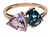 Anillo Blue Topaz Amethyst Y Diamante En Oro Rosado