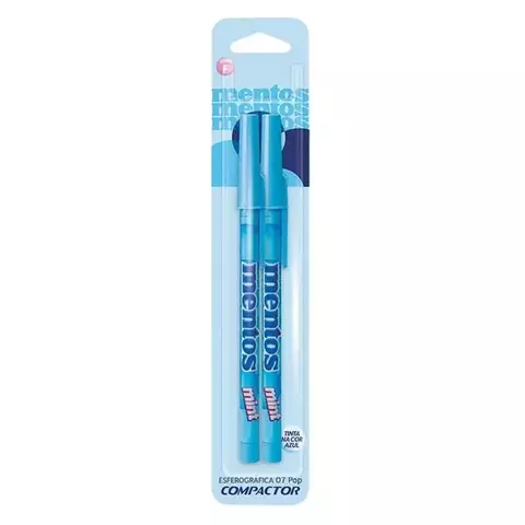 Caneta Esferográfica Compactor 07 Pop Mentos 0,8mm Azul 02un