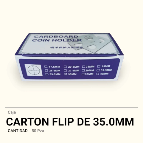 Caja con 50 Cartones “Flip” para Monedas – Varias Medidas