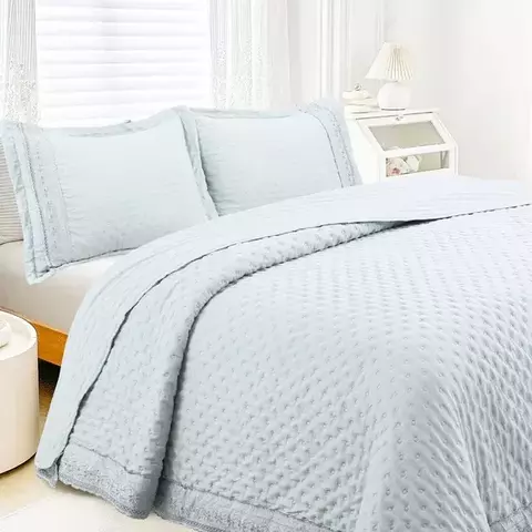 Kit Colcha/Cobre Leito Provence com 2 Porta Travesseiros Menta