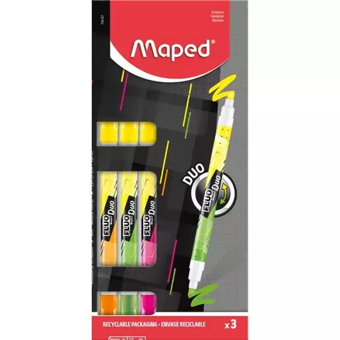 CANETA MARCA TEXTO 4 CORES FLUO PONTA DUPLA MAPED