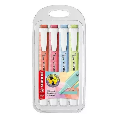 MARCA TEXTO STABILO SWING COOL COM 4 CORES PASTÉIS