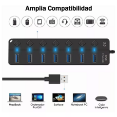 Imagen de Hub de 7 puertos USB 3.0 con interruptores individuales y LED indicador.