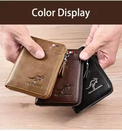 Imagem do Carteira De Couro com Proteção RFID para Homens porta cartões com zipper