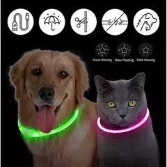 Coleira Luminosa USB Recarregável para Animais de Estimação, LED ajustável