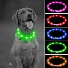 Coleira Luminosa USB Recarregável para Animais de Estimação, LED ajustável na internet