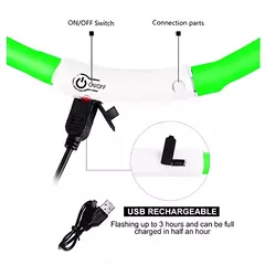 Coleira Luminosa USB Recarregável para Animais de Estimação, LED ajustável na internet