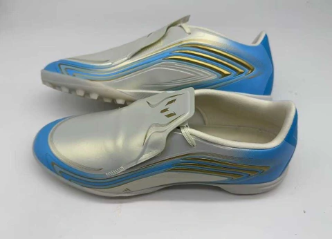 Chuteira Adidas F50 Elite Laceless TF - Dourado/Azul