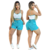 Conjunto Feminino Top com Alça e Short Ajustável Listrado Azul
