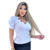 Blusa Feminina Branco Canelada Com Botões Decorativos - Manga Curta - comprar online