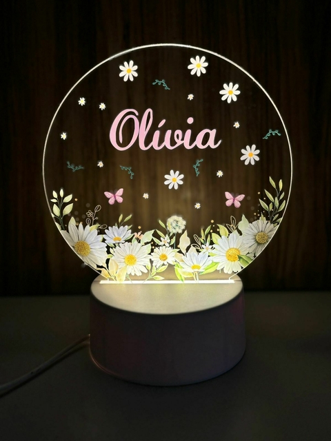 Luminária Infantil Margaridas com Nome Personalizado