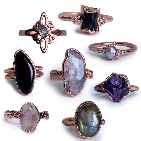 Pack x6 Anillos Cobre& minerales a elección