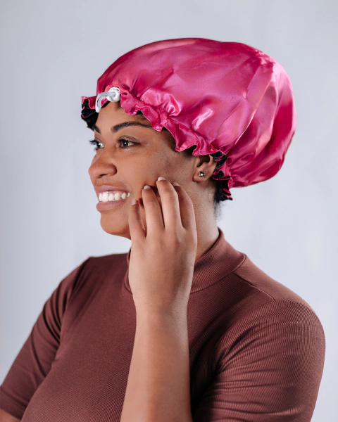 Touca de Cetim Dupla Face pink e preto - comprar online