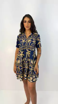 Vestido curto gola e franzido