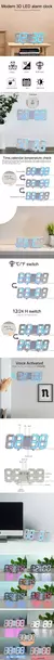 Mesa 3d led despertador digital relógio de parede tempo/dados/temperatura para - comprar online