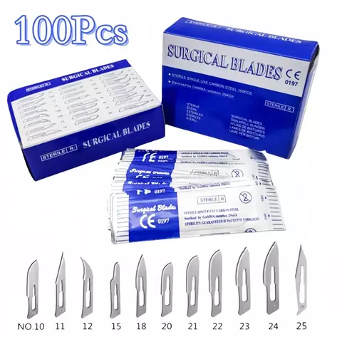 100 pcs dental médico cirúrgica lâmina bisturi lâminas esterilizadas bisturi