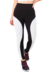 Calça legging fitness preta com detalhe lateral branco, ideal para atividades físicas.