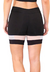 Short fitness preto com detalhes em rosa e branco, visto de trás.