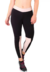 Calça legging fitness preta com faixa chocolate na cintura e na perna, ideal para atividades físicas.