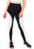 Calça legging fitness preta com detalhe lateral branco, ideal para atividades físicas.