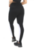 Calça preta com detalhes brancos, ideal para atividades físicas, vista de costas.