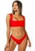 Biquíni vermelho cropped de amarrar com calcinha semi asa delta, ideal para a moda praia.