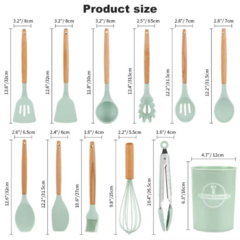 Set X12 de Utensilios de Silicona con Mango de Madera Verde Agua! - comprar online