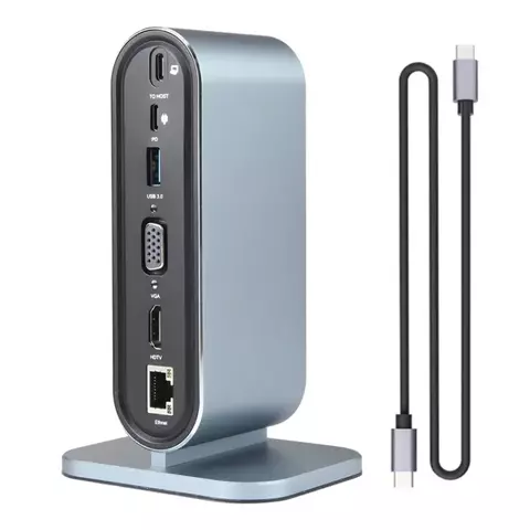 BYL-2201 HUB USB TIPO C 12 en 1: 1X PD, 4X USB 3.0, 1X VGA, 1X HDMI (4K 30 Hz), 1X RJ45 100 M, 1X SD Y TF1, USB C y 1X JACK 3.5MM