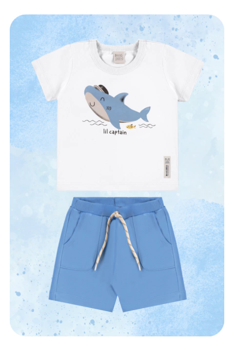 Conjunto Masc Camiseta e Bermuda - Branco - 11190