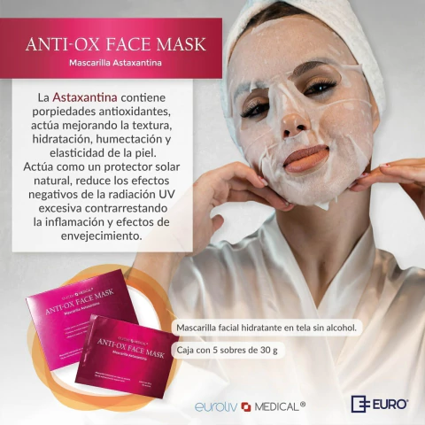 MASCARILLAS FACIALES ANTI OX BY EUROLIV CAJA CON 5 SOBRES INDIVIDUALES